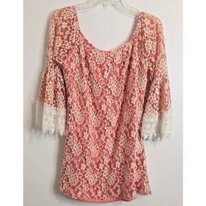 Joel Cream Lace over Pink Mini Dress/Long Top (No tag) 36" Bust 24" Long